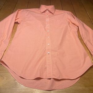 Sid Mashburn Button Up Shirt Large Light Orange Checkered Pattern One Pocket